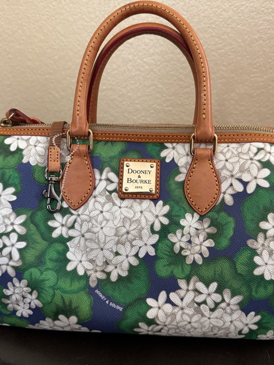 Dooney & Bourke Handbags - Dooney & Bourke Green, Navy & White Floral Leather-Trim Satchel